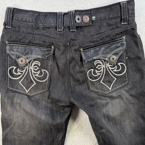Affliction Jeans Mens 34x34 (Fits 34x32) Black Denim Bootcut Y2K Flap Pocket